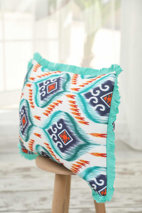 Fringe Border Decorative Pillow Cover with Many Pattern Options, Colorful Home Decor Cushion with Bold Patterns,K-405