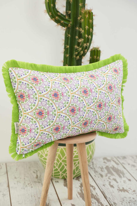 Fringe Border Decorative Pillow Cover with Many Pattern Options, Colorful Home Decor Cushion with Bold Patterns,K-405