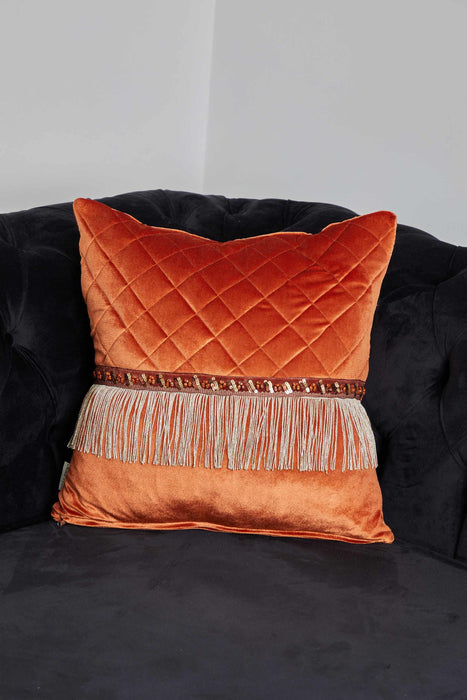 Fringed Velvet Throw Pillow Cover with an Adorable Design, Fashionable Throw Pillow Cover for Modern Home Decorations,K-333