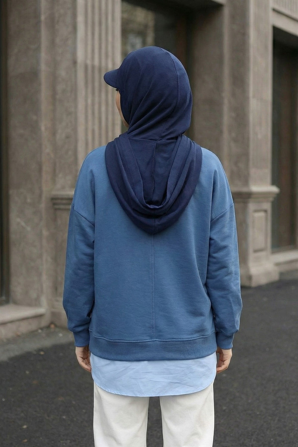 Full Coverage Bonnet Hijab with Visor, Ready to Wear Modest Visor Underscarf Bonnet with Neck Cover for All Seasons,B-88O Navy Blue