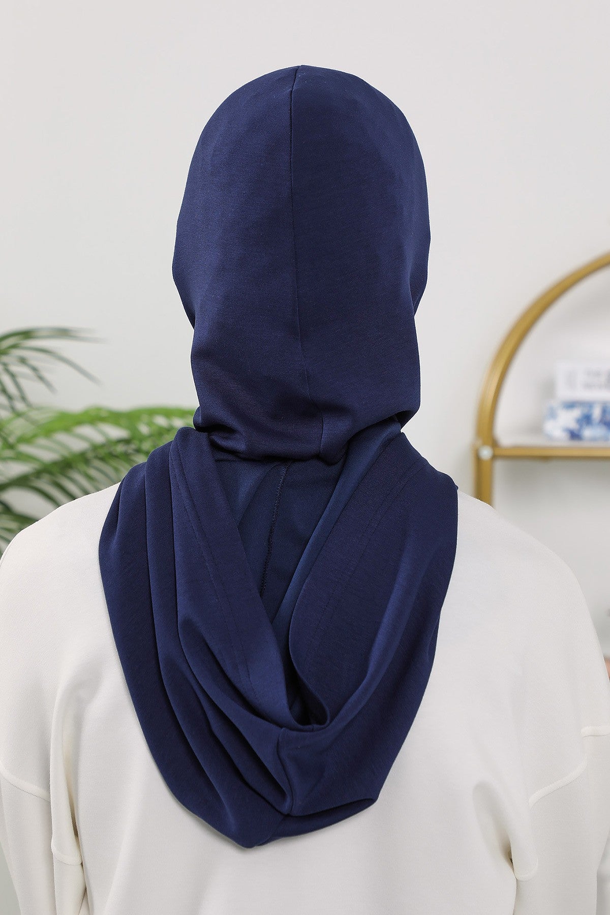 Full Coverage Bonnet Hijab with Visor, Ready to Wear Modest Visor Underscarf Bonnet with Neck Cover for All Seasons,B-88O Navy Blue