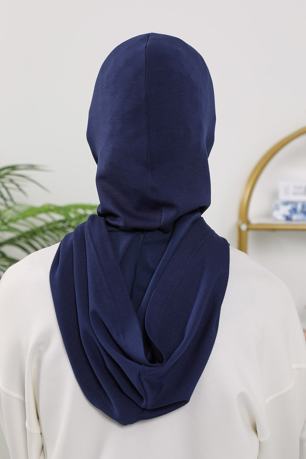 Full Coverage Bonnet Hijab with Visor, Ready to Wear Modest Visor Underscarf Bonnet with Neck Cover for All Seasons,B-88O Navy Blue