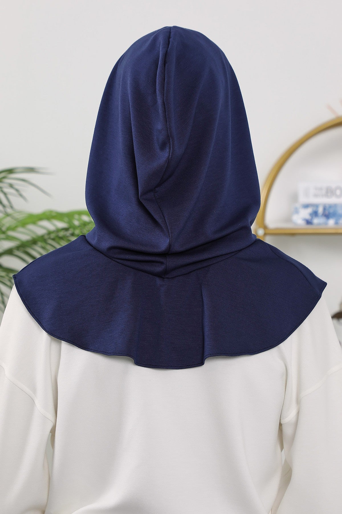 Full Coverage Bonnet Hijab with Visor, Ready to Wear Modest Visor Underscarf Bonnet with Neck Cover for All Seasons,B-88O Navy Blue
