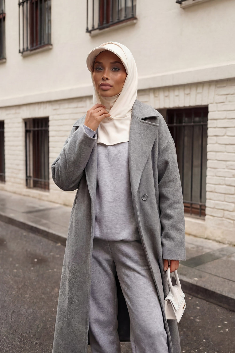 Full Coverage Bonnet Hijab with Visor, Ready to Wear Modest Visor Underscarf Bonnet with Neck Cover for All Seasons,B-88O Ecru