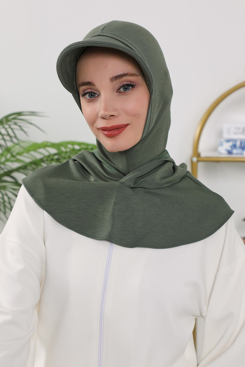 Full Coverage Bonnet Hijab with Visor, Ready to Wear Modest Visor Underscarf Bonnet with Neck Cover for All Seasons,B-88O Army Green
