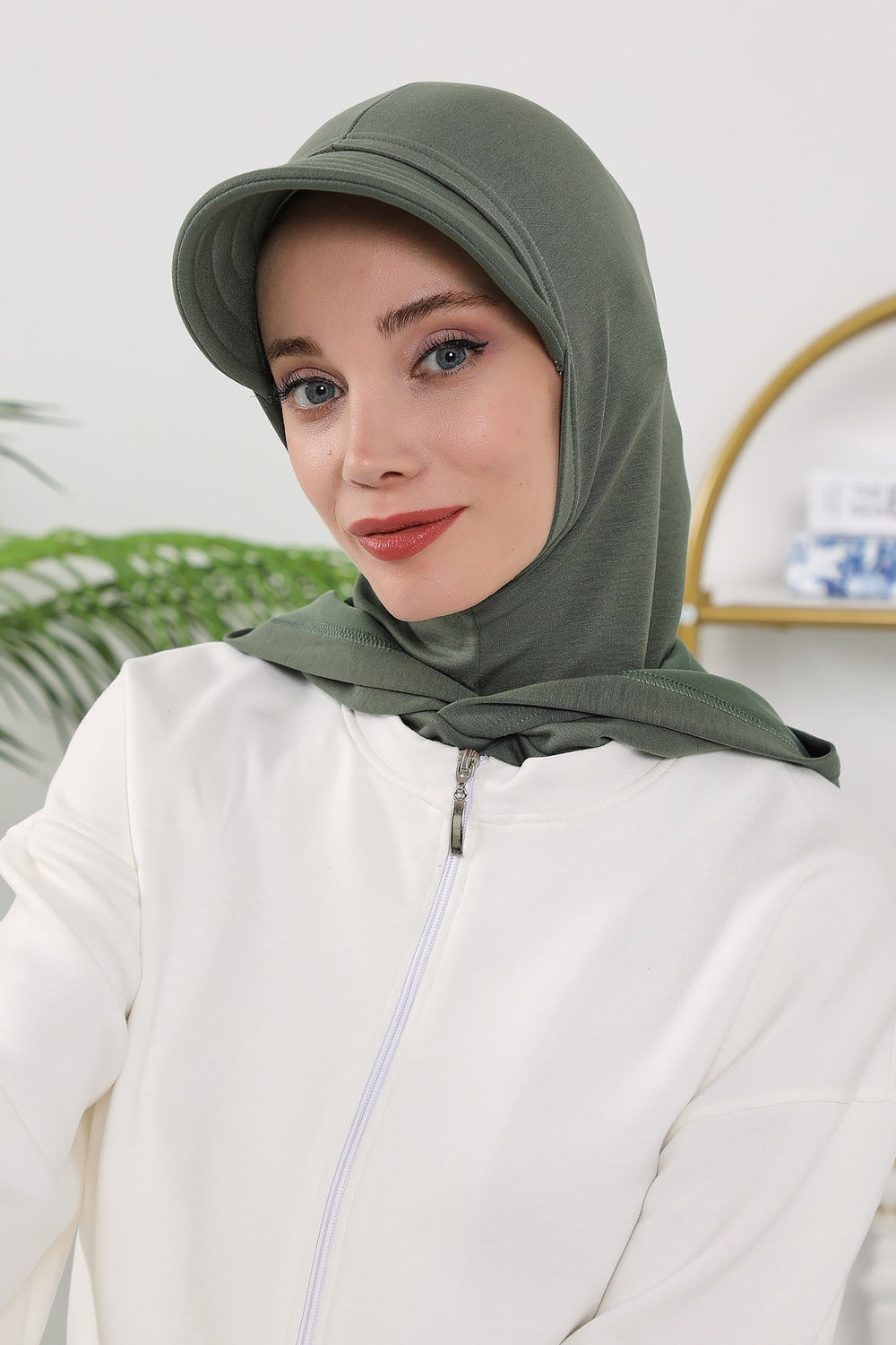 Full Coverage Bonnet Hijab with Visor, Ready to Wear Modest Visor Underscarf Bonnet with Neck Cover for All Seasons,B-88O Army Green