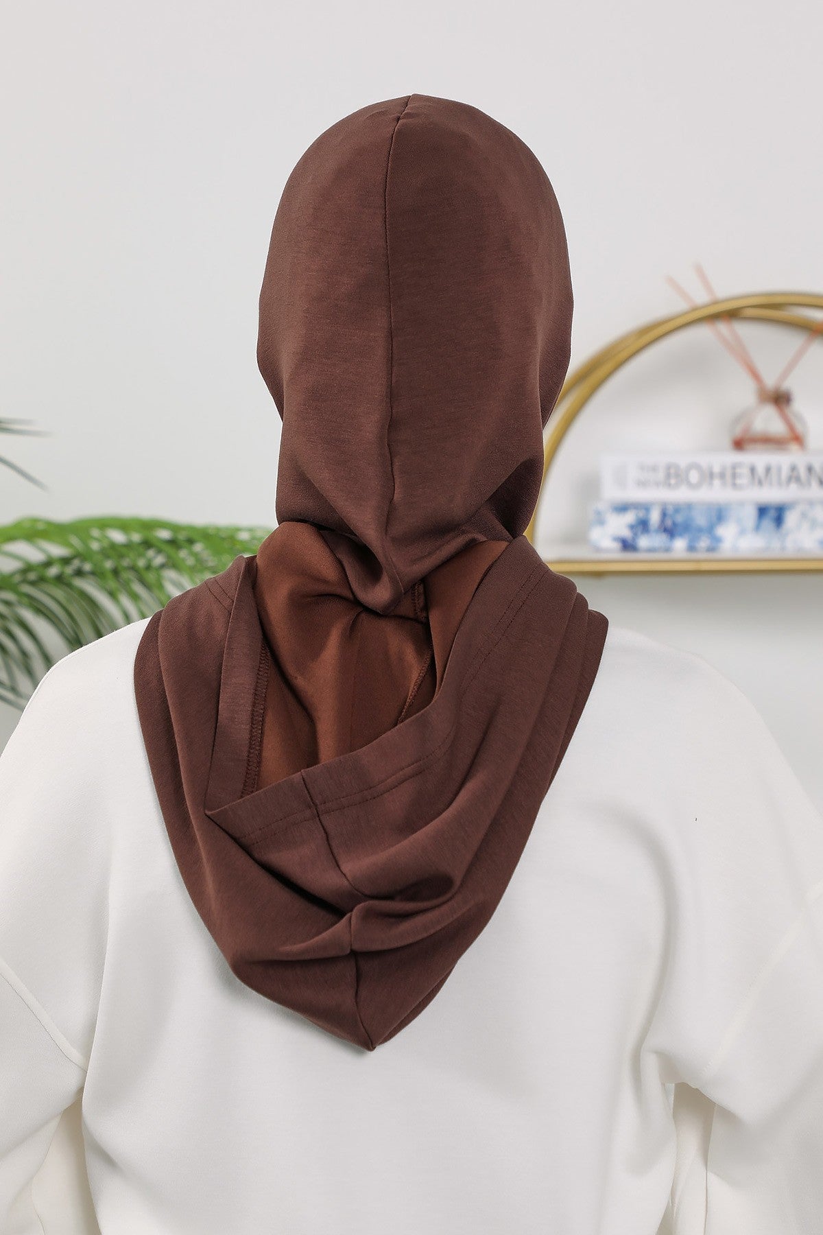 Full Coverage Bonnet Hijab with Visor, Ready to Wear Modest Visor Underscarf Bonnet with Neck Cover for All Seasons,B-88O Brown