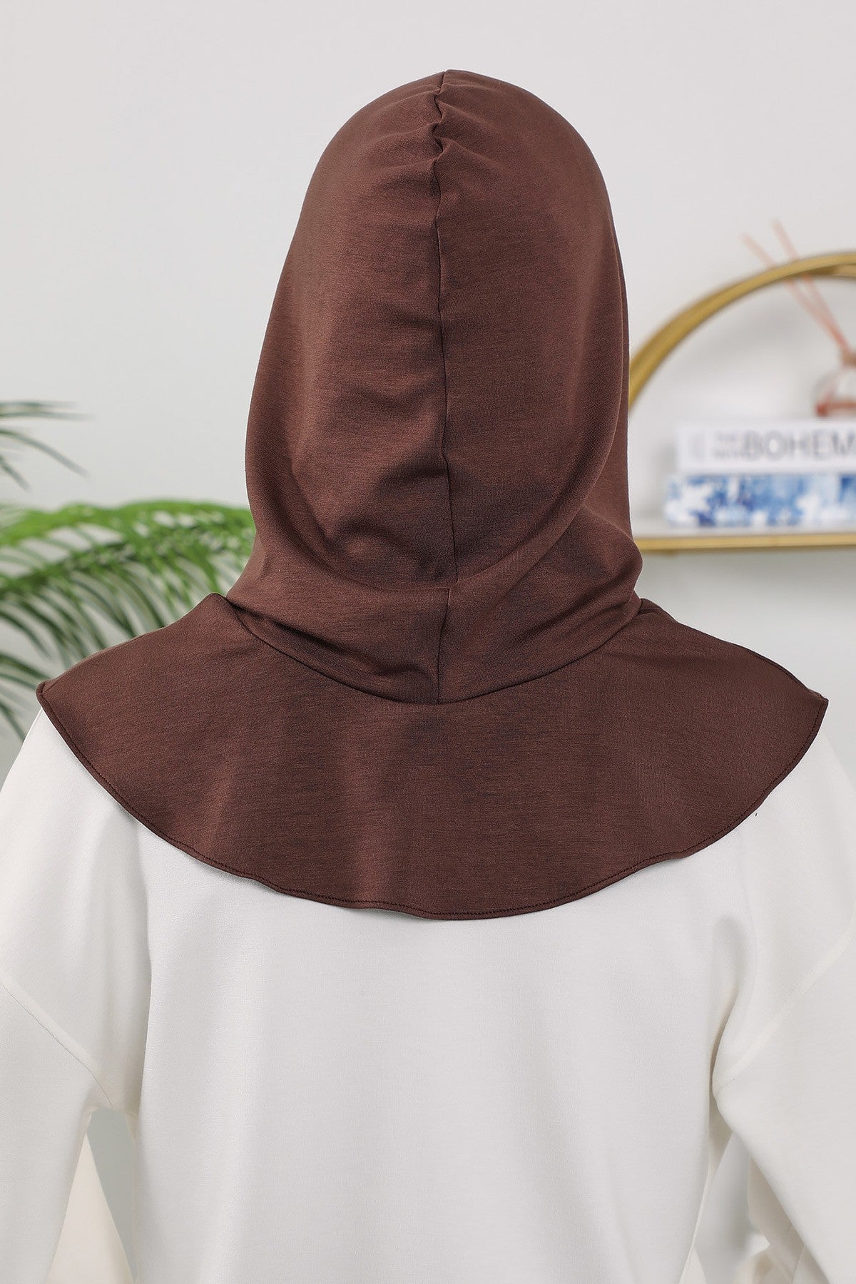Full Coverage Bonnet Hijab with Visor, Ready to Wear Modest Visor Underscarf Bonnet with Neck Cover for All Seasons,B-88O Brown
