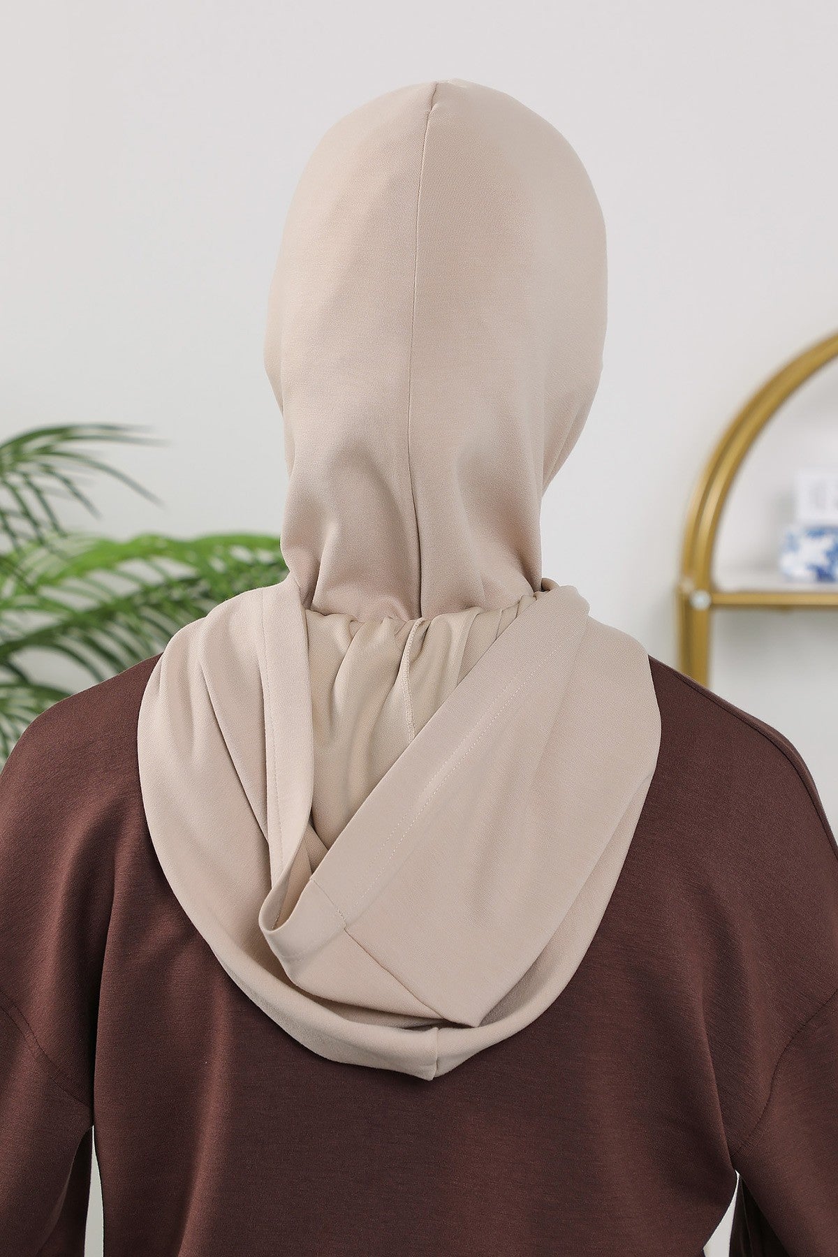 Full Coverage Bonnet Hijab with Visor, Ready to Wear Modest Visor Underscarf Bonnet with Neck Cover for All Seasons,B-88O Beige