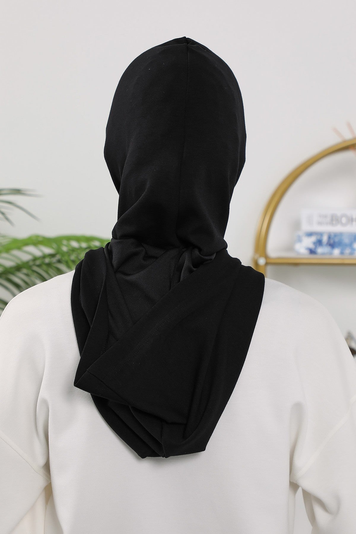 Full Coverage Bonnet Hijab with Visor, Ready to Wear Modest Visor Underscarf Bonnet with Neck Cover for All Seasons,B-88O Black
