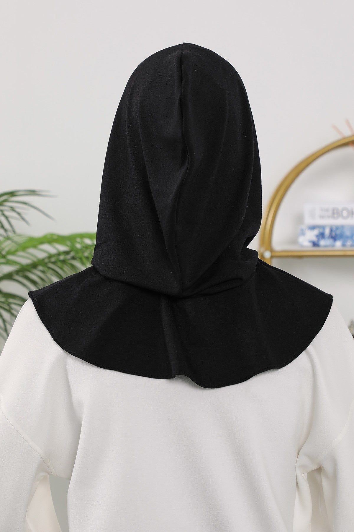 Full Coverage Bonnet Hijab with Visor, Ready to Wear Modest Visor Underscarf Bonnet with Neck Cover for All Seasons,B-88O Black
