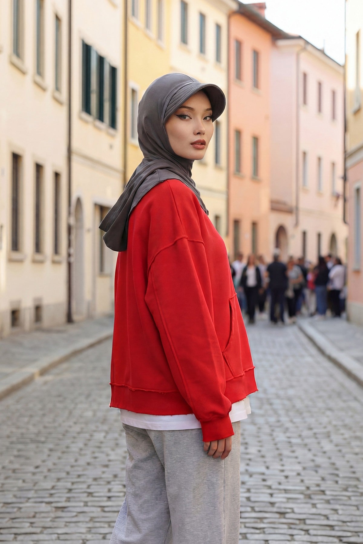 Full Coverage Bonnet Hijab with Visor, Ready to Wear Modest Visor Underscarf Bonnet with Neck Cover for All Seasons,B-88O Anthracite