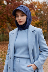Full Coverage Bonnet Hijab with Visor, Ready to Wear Modest Visor Underscarf Bonnet with Neck Cover for All Seasons,B-88O Navy Blue
