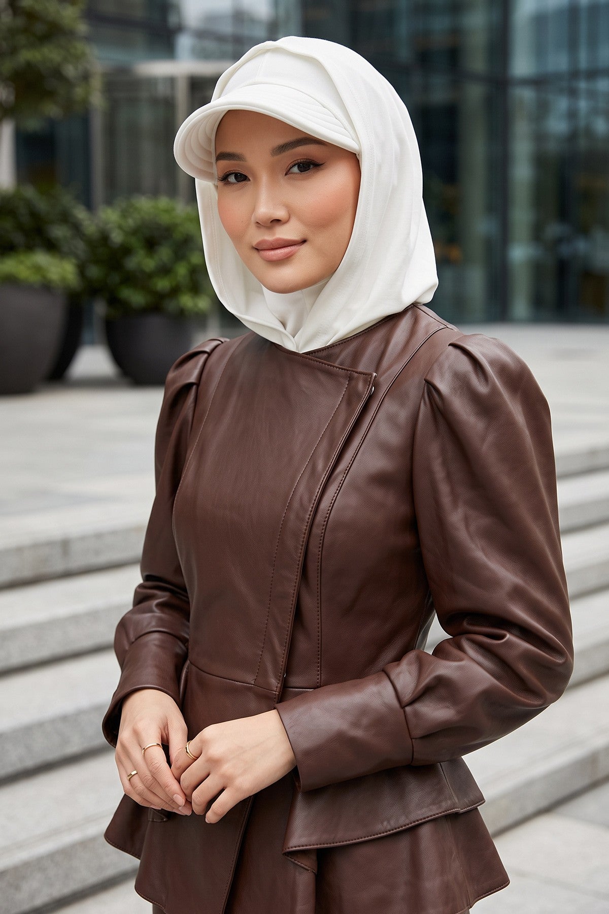 Full Coverage Bonnet Hijab with Visor, Ready to Wear Modest Visor Underscarf Bonnet with Neck Cover for All Seasons,B-88O Ecru