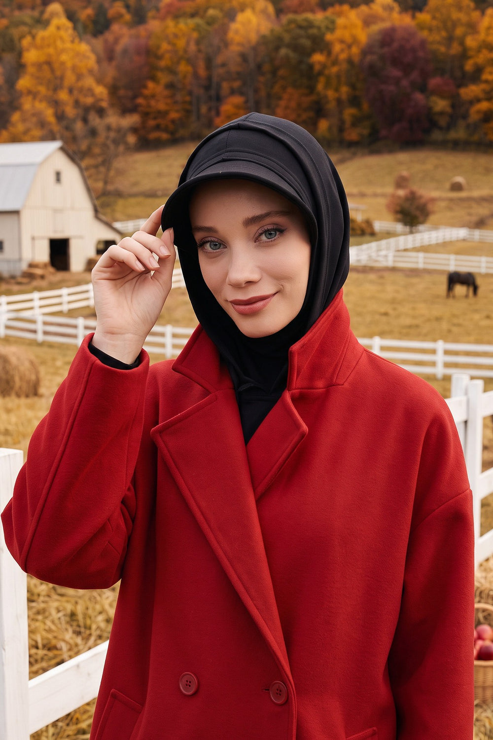 Full Coverage Bonnet Hijab with Visor, Ready to Wear Modest Visor Underscarf Bonnet with Neck Cover for All Seasons,B-88O Black