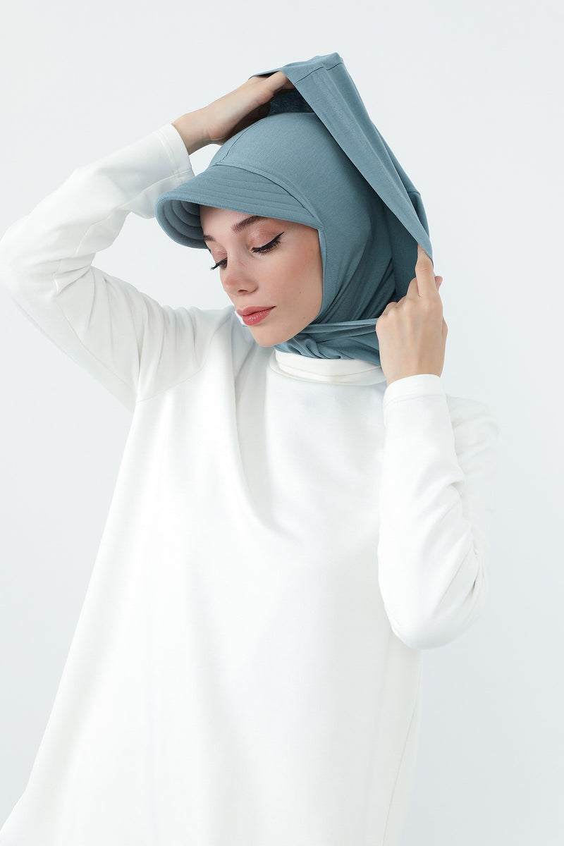 Full Coverage Cotton Bonnet Hijab with Visor, Ready to Wear Modest Visor Underscarf Bonnet with Neck Cover,B-88P