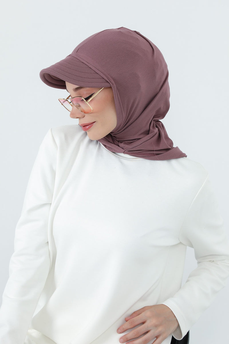 Full Coverage Cotton Bonnet Hijab with Visor, Ready to Wear Modest Visor Underscarf Bonnet with Neck Cover,B-88P
