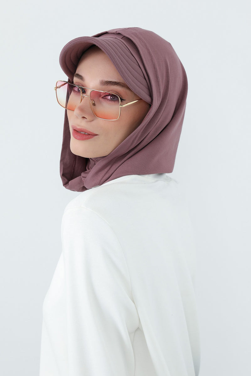 Full Coverage Cotton Bonnet Hijab with Visor, Ready to Wear Modest Visor Underscarf Bonnet with Neck Cover,B-88P