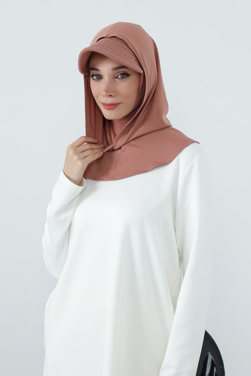 Full Coverage Cotton Bonnet Hijab with Visor, Ready to Wear Modest Visor Underscarf Bonnet with Neck Cover,B-88P
