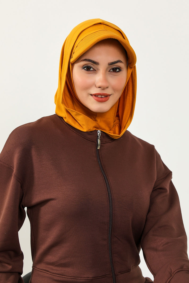 Full Coverage Cotton Bonnet Hijab with Visor, Ready to Wear Modest Visor Underscarf Bonnet with Neck Cover,B-88P