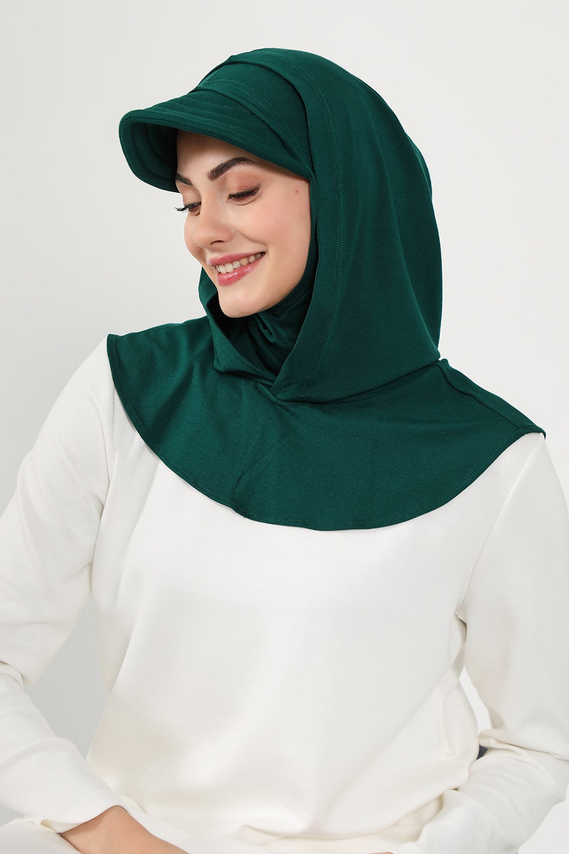 Full Coverage Cotton Bonnet Hijab with Visor, Ready to Wear Modest Visor Underscarf Bonnet with Neck Cover,B-88P