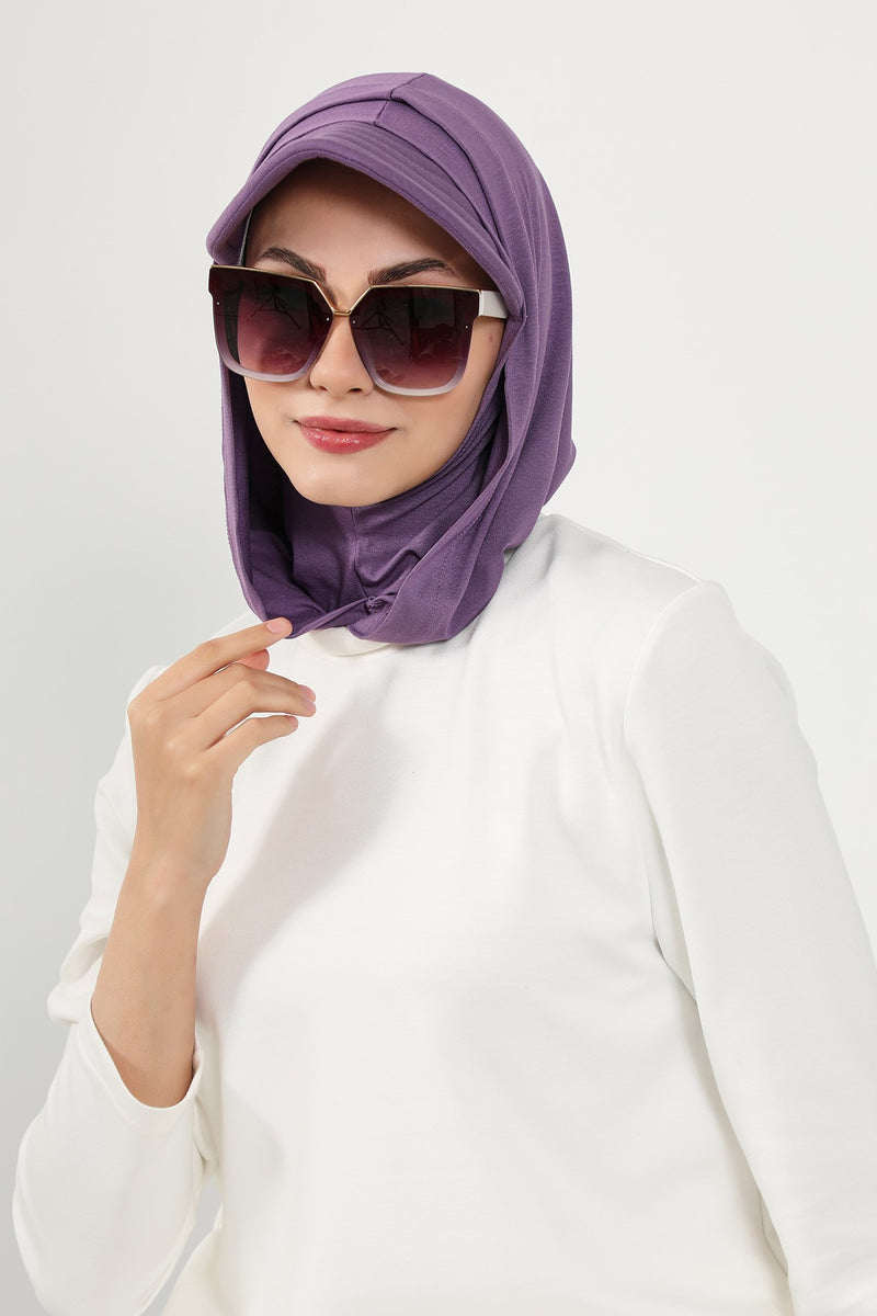 Full Coverage Cotton Bonnet Hijab with Visor, Ready to Wear Modest Visor Underscarf Bonnet with Neck Cover,B-88P