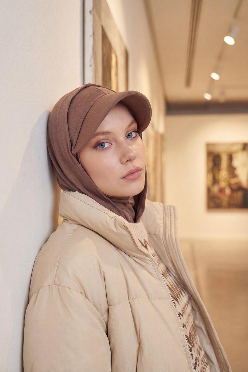 Full Coverage Cotton Bonnet Hijab with Visor, Ready to Wear Modest Visor Underscarf Bonnet with Neck Cover,B-88P