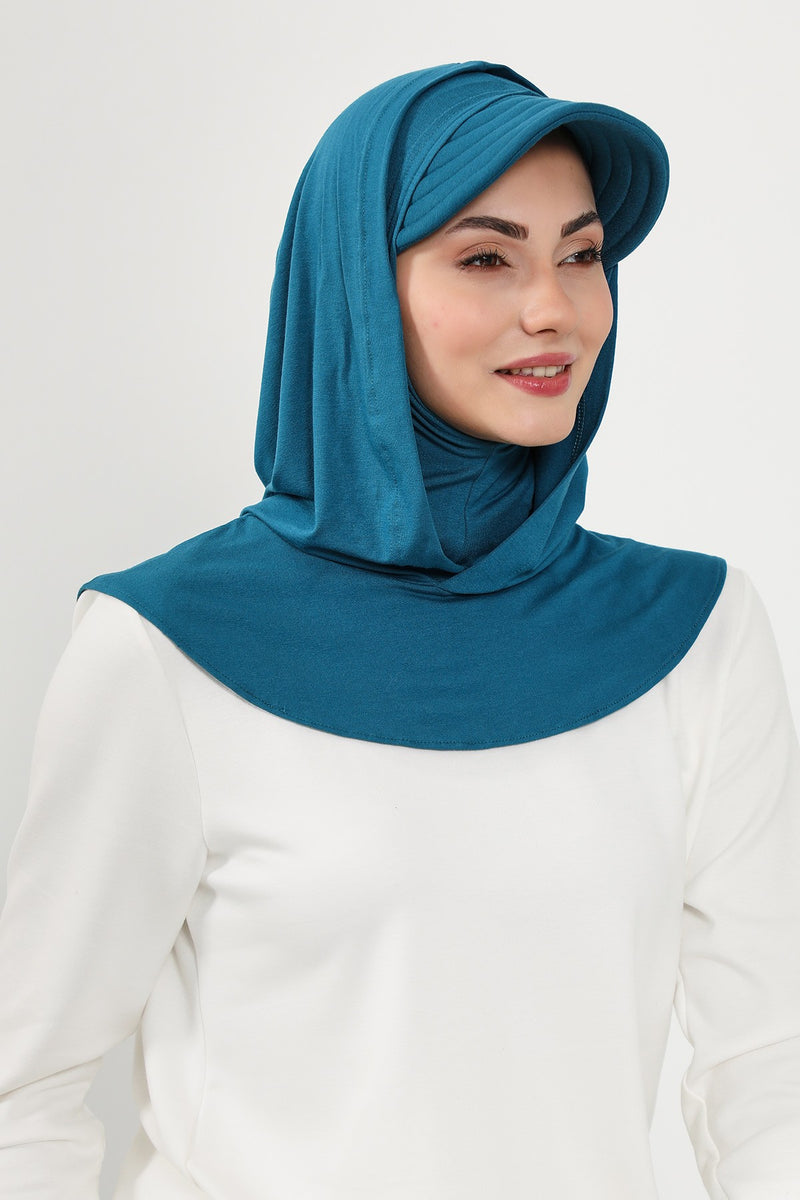 Full Coverage Cotton Bonnet Hijab with Visor, Ready to Wear Modest Visor Underscarf Bonnet with Neck Cover,B-88P