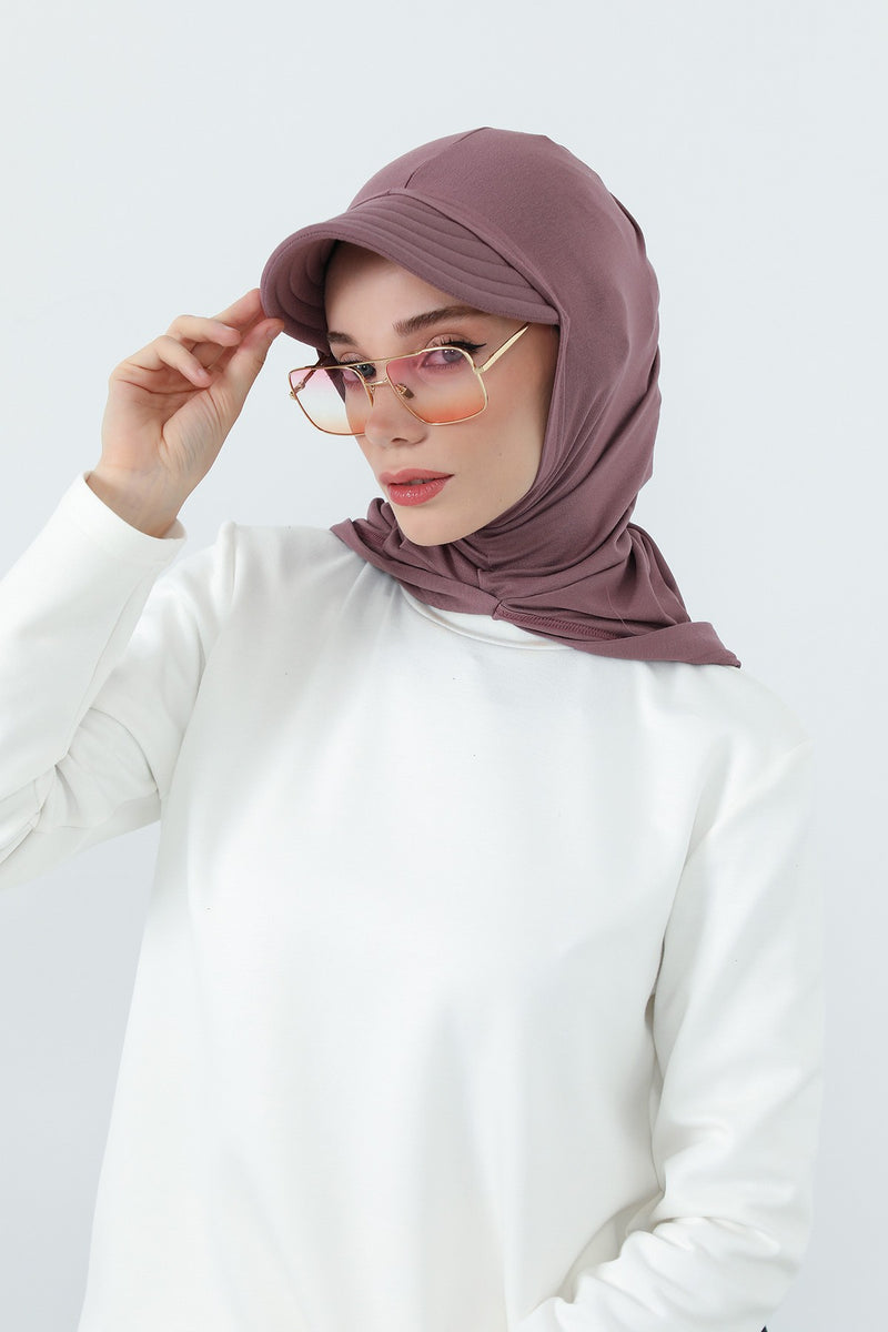 Full Coverage Cotton Bonnet Hijab with Visor, Ready to Wear Modest Visor Underscarf Bonnet with Neck Cover,B-88P