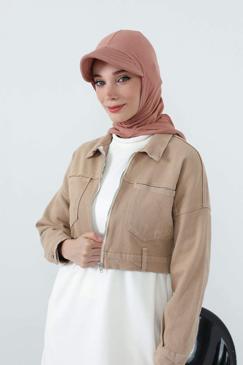 Full Coverage Cotton Bonnet Hijab with Visor, Ready to Wear Modest Visor Underscarf Bonnet with Neck Cover,B-88P