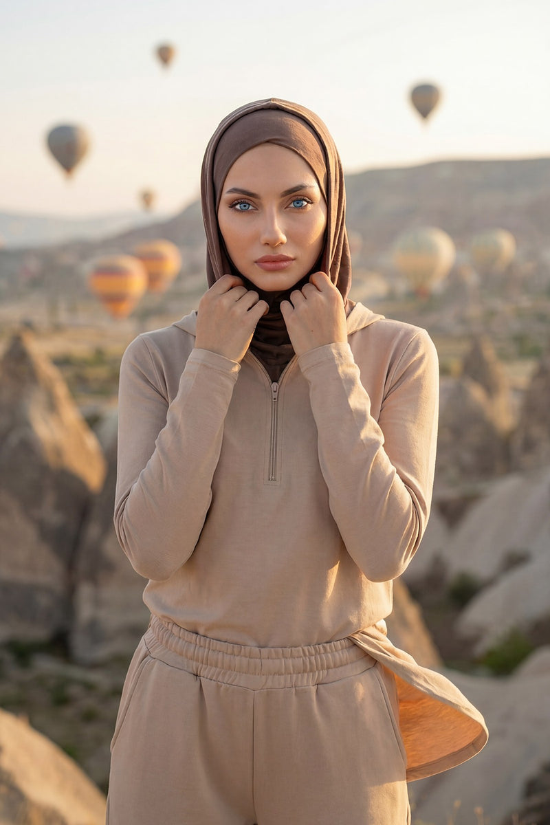 Full Coverage Cotton Bonnet Hijab with Visor, Ready to Wear Modest Visor Underscarf Bonnet with Neck Cover,B-88P