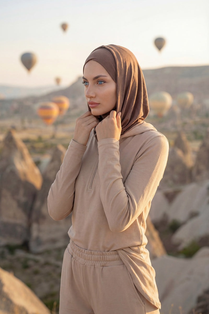 Full Coverage Cotton Bonnet Hijab with Visor, Ready to Wear Modest Visor Underscarf Bonnet with Neck Cover,B-88P