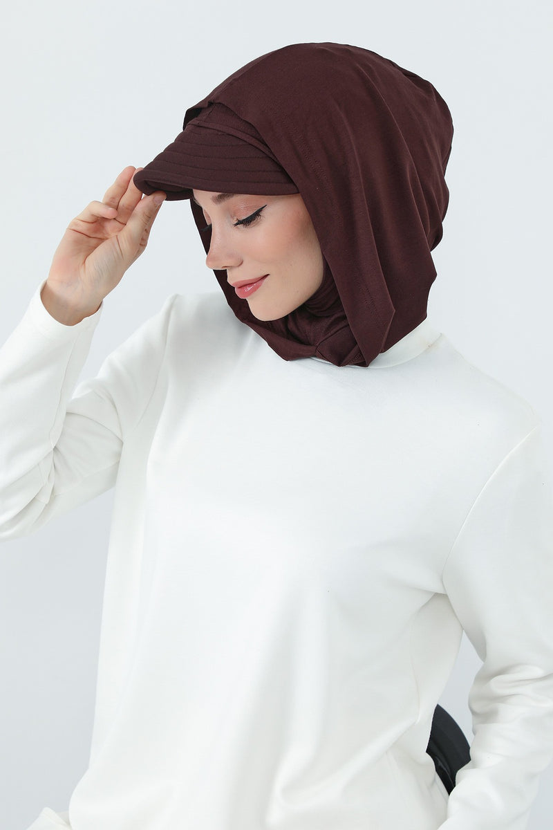 Full Coverage Cotton Bonnet Hijab with Visor, Ready to Wear Modest Visor Underscarf Bonnet with Neck Cover,B-88P