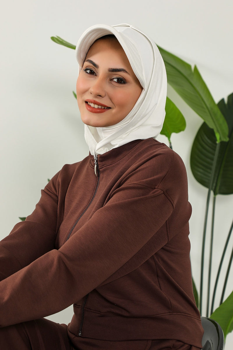 Full Coverage Cotton Bonnet Hijab with Visor, Ready to Wear Modest Visor Underscarf Bonnet with Neck Cover,B-88P