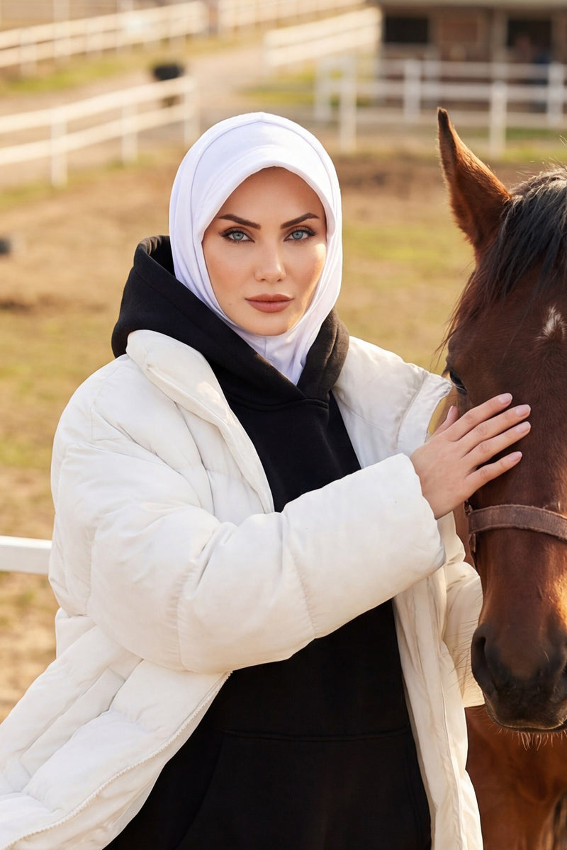 Full Coverage Cotton Bonnet Hijab with Visor, Ready to Wear Modest Visor Underscarf Bonnet with Neck Cover,B-88P