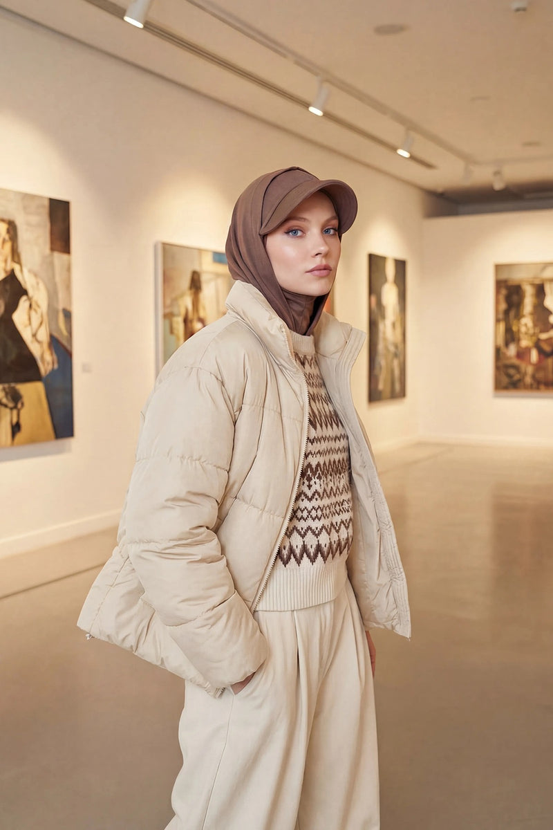 Full Coverage Cotton Bonnet Hijab with Visor, Ready to Wear Modest Visor Underscarf Bonnet with Neck Cover,B-88P