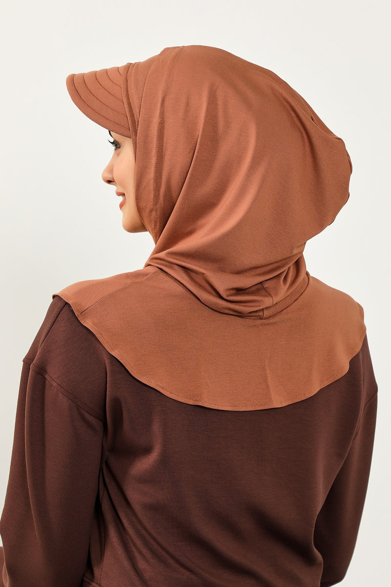 Full Coverage Cotton Bonnet Hijab with Visor, Ready to Wear Modest Visor Underscarf Bonnet with Neck Cover,B-88P