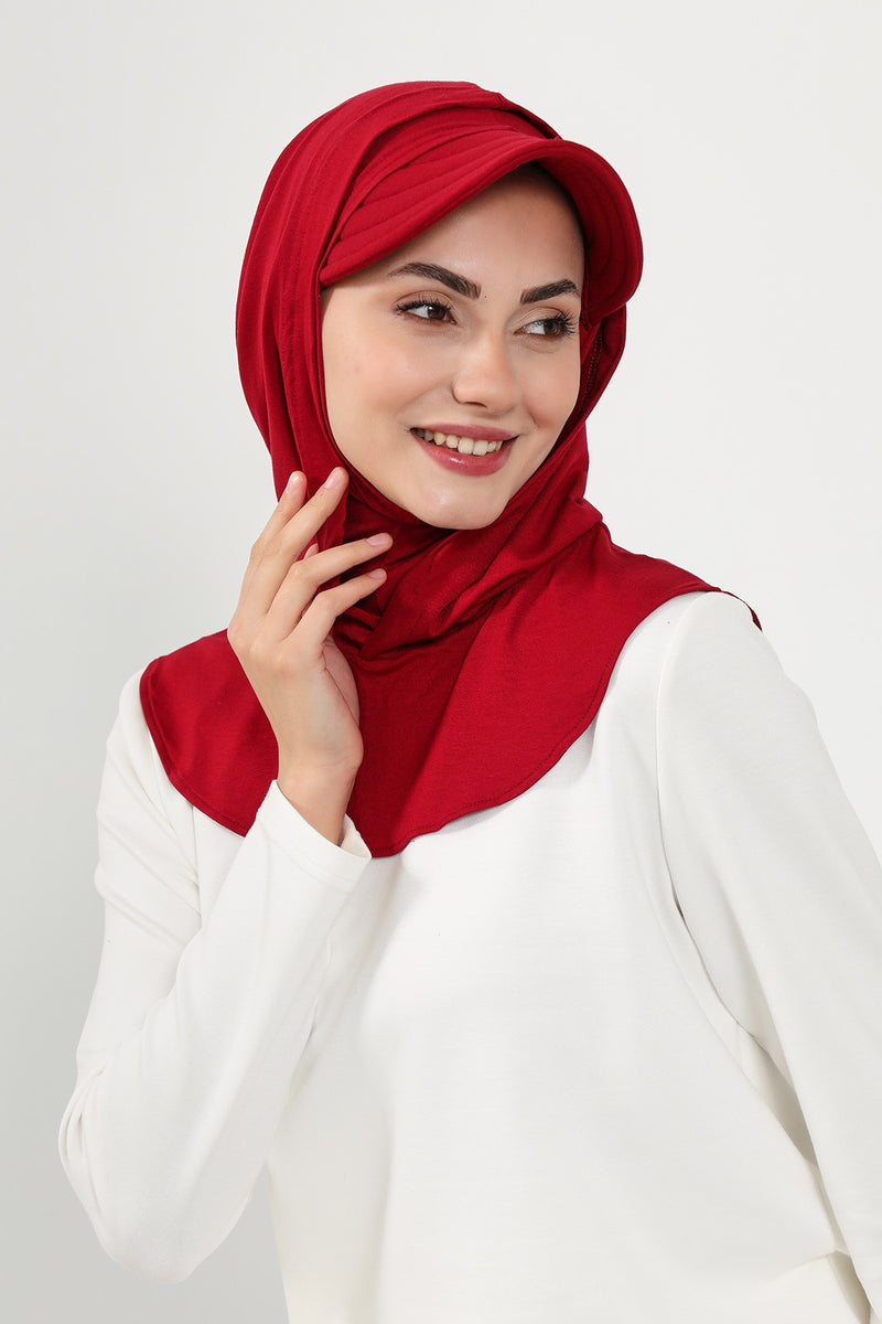 Full Coverage Cotton Bonnet Hijab with Visor, Ready to Wear Modest Visor Underscarf Bonnet with Neck Cover,B-88P