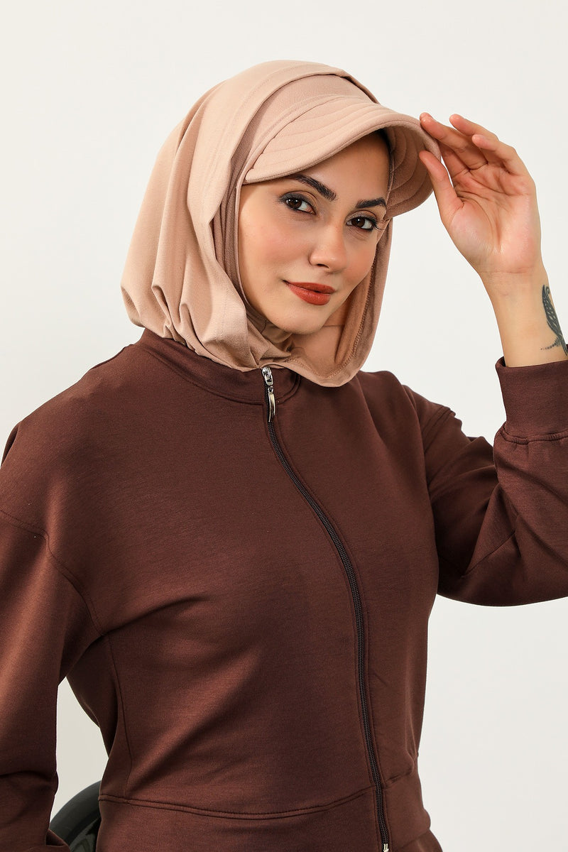 Full Coverage Cotton Bonnet Hijab with Visor, Ready to Wear Modest Visor Underscarf Bonnet with Neck Cover,B-88P