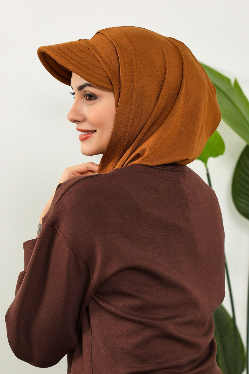 Full Coverage Cotton Bonnet Hijab with Visor, Ready to Wear Modest Visor Underscarf Bonnet with Neck Cover,B-88P