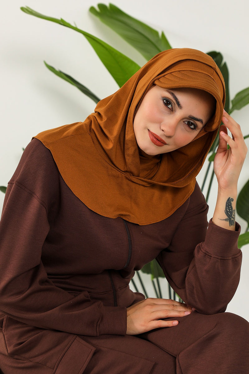 Full Coverage Cotton Bonnet Hijab with Visor, Ready to Wear Modest Visor Underscarf Bonnet with Neck Cover,B-88P