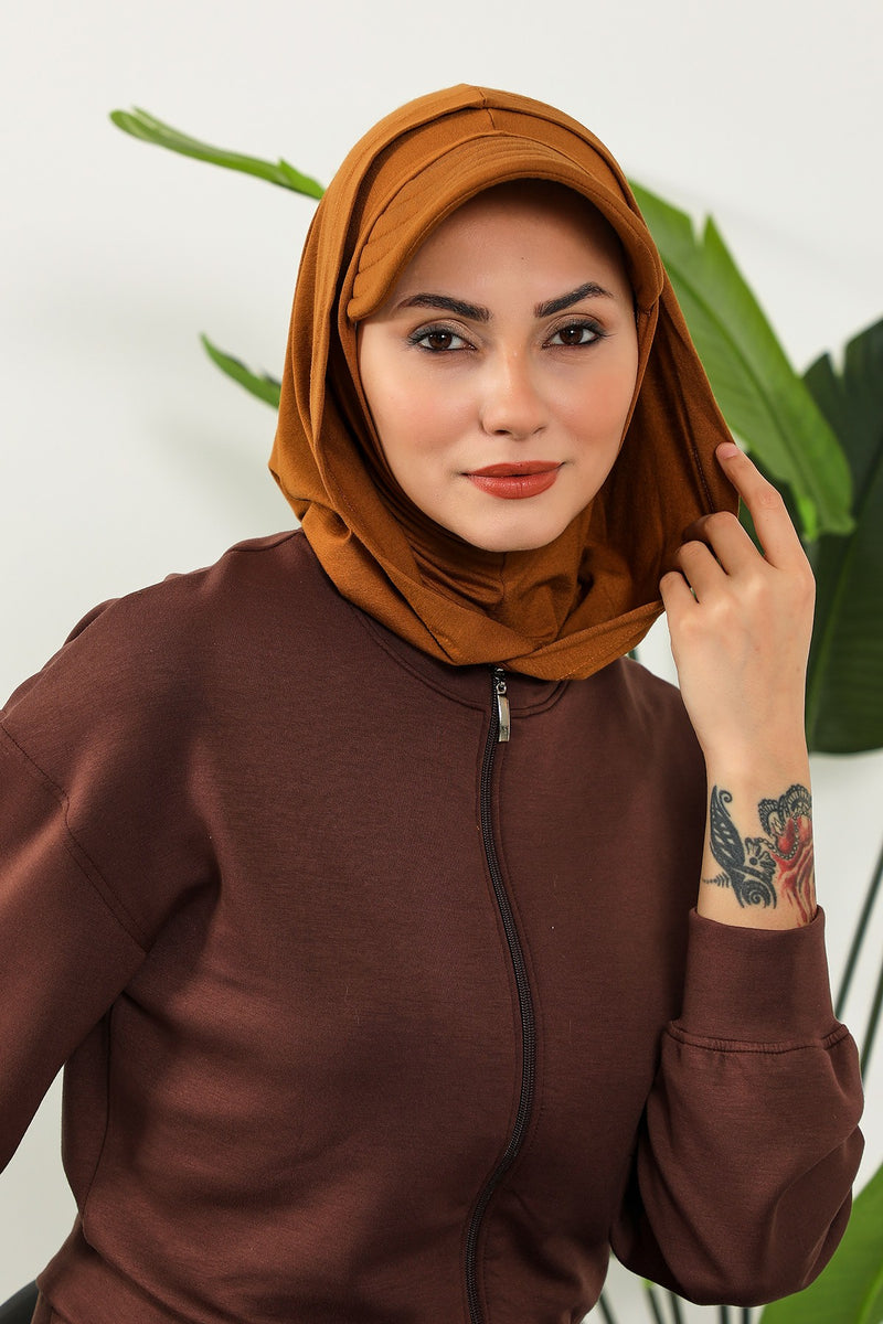 Full Coverage Cotton Bonnet Hijab with Visor, Ready to Wear Modest Visor Underscarf Bonnet with Neck Cover,B-88P