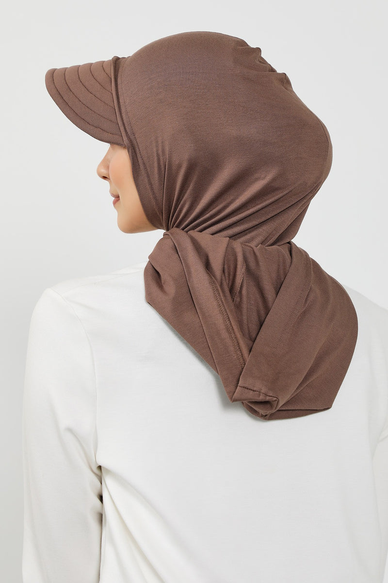 Full Coverage Cotton Bonnet Hijab with Visor, Ready to Wear Modest Visor Underscarf Bonnet with Neck Cover,B-88P