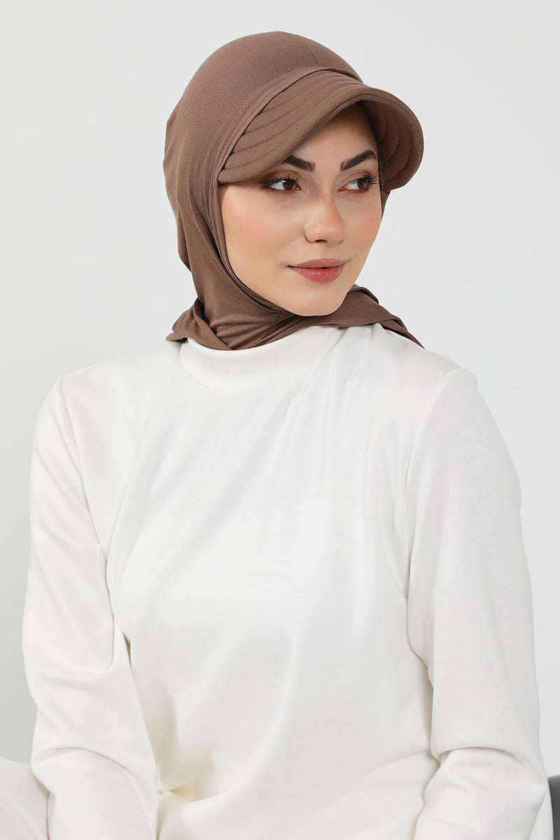 Full Coverage Cotton Bonnet Hijab with Visor, Ready to Wear Modest Visor Underscarf Bonnet with Neck Cover,B-88P