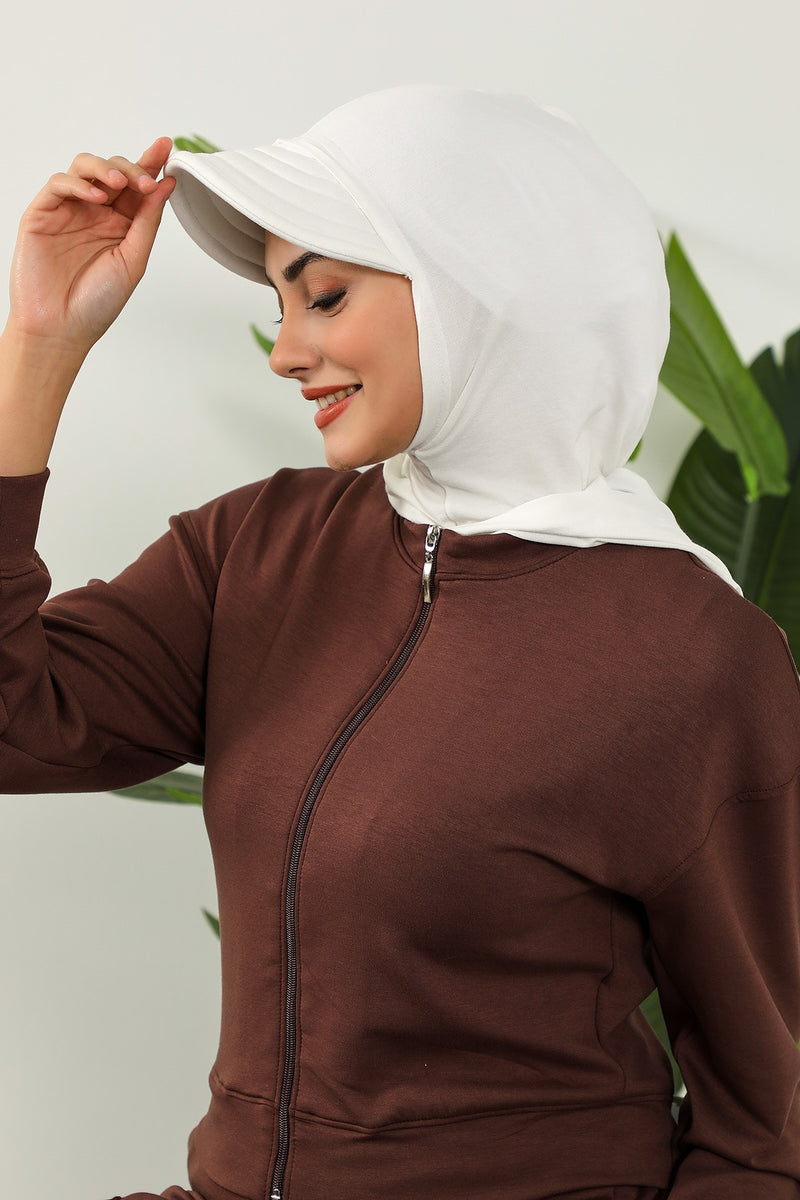 Full Coverage Cotton Bonnet Hijab with Visor, Ready to Wear Modest Visor Underscarf Bonnet with Neck Cover,B-88P