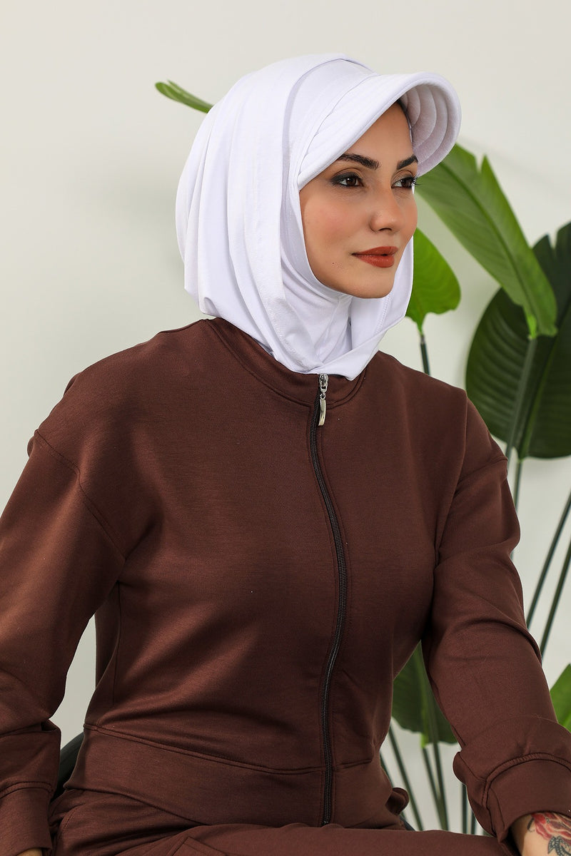 Full Coverage Cotton Bonnet Hijab with Visor, Ready to Wear Modest Visor Underscarf Bonnet with Neck Cover,B-88P
