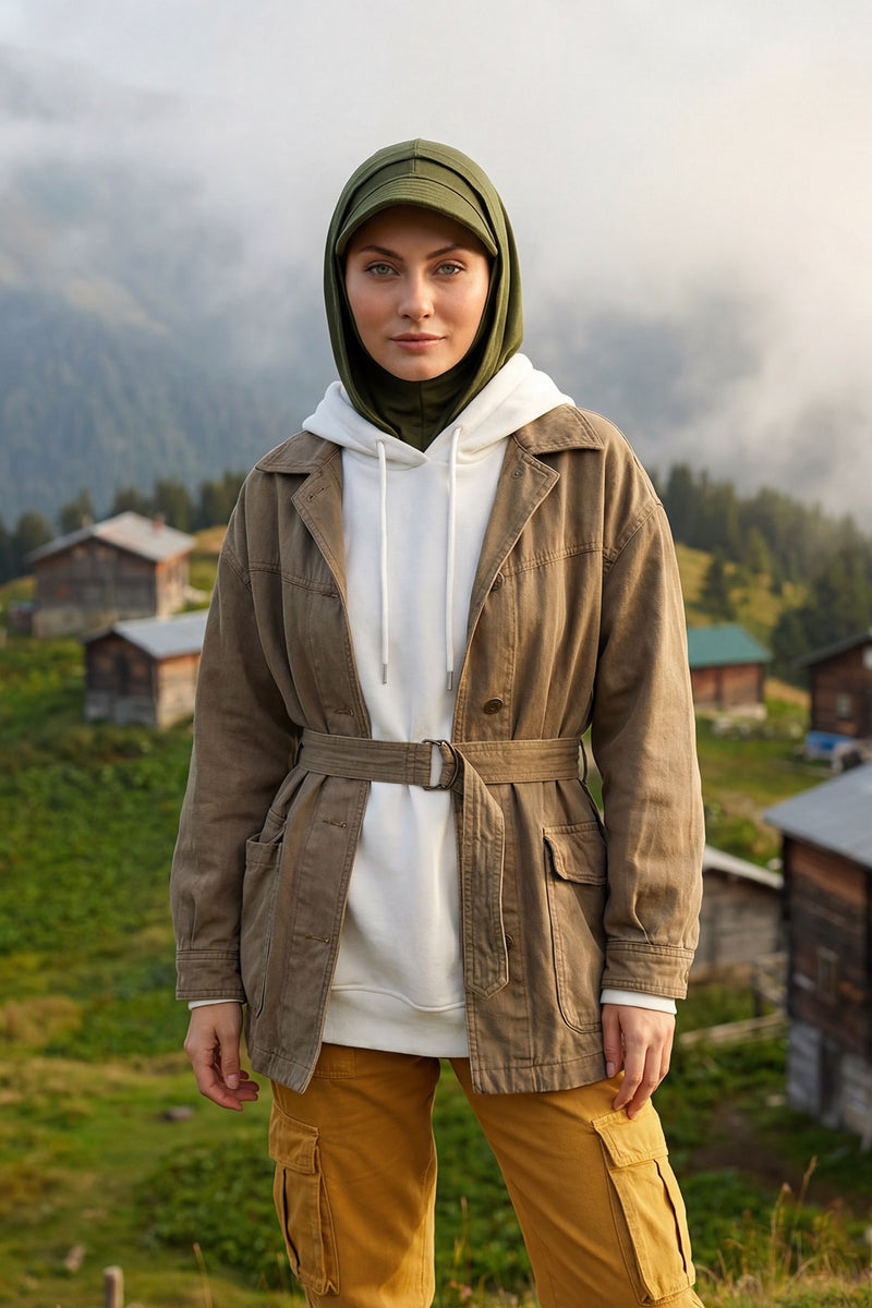 Full Coverage Cotton Bonnet Hijab with Visor, Ready to Wear Modest Visor Underscarf Bonnet with Neck Cover,B-88P