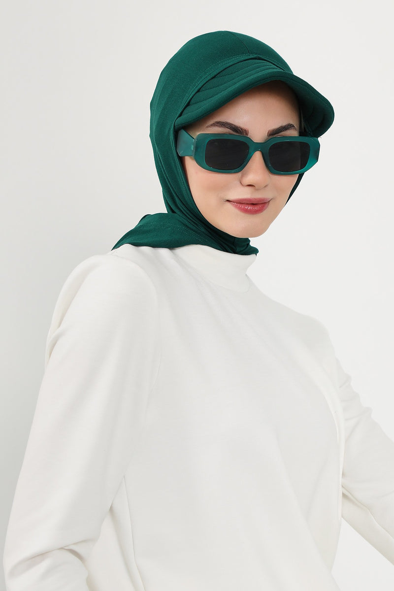 Full Coverage Cotton Bonnet Hijab with Visor, Ready to Wear Modest Visor Underscarf Bonnet with Neck Cover,B-88P