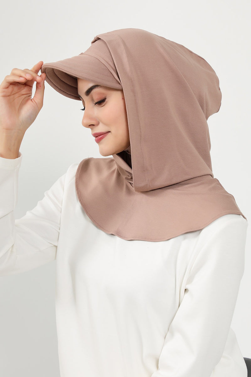 Full Coverage Cotton Bonnet Hijab with Visor, Ready to Wear Modest Visor Underscarf Bonnet with Neck Cover,B-88P