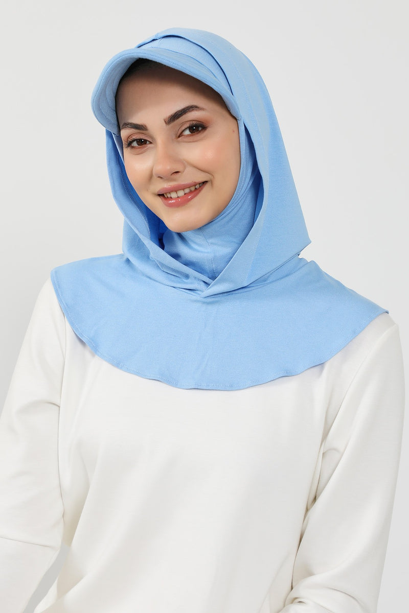 Full Coverage Cotton Bonnet Hijab with Visor, Ready to Wear Modest Visor Underscarf Bonnet with Neck Cover,B-88P